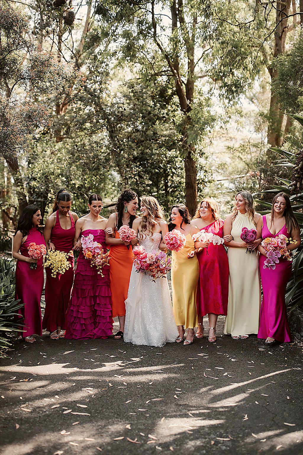Bridal party in mixed colour palette